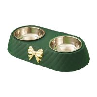 Luxurious Style Bowknot Decor Dog Bowls Non-slip Base Pet Feeding Dish Stainless Steel Washable Cat Food Water Feeder