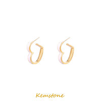 Kemstone ต่างหูห่วงรูปหัวใจเคลือบสีขาวขนาดใหญ่สำหรับผู้หญิงเครื่องประดับของขวัญแฟนสาว