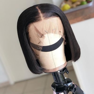 【jw】△  Front Short Bob Wig Straight Human Hair Wigs for Pre Plucked Closure