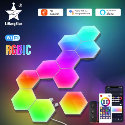 RGB Smart Light Board Hexagonal Lamp Indoor Atmosphere Wall Lamp Voice Control APP Night Light Game Room Bedroom Decoration Night Lights