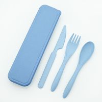 【cw】 Portable Wheat Straw Travel Tableware Storage Box Case Food Grade Dinnerware Kitchen Fork Spoon For Kid School Cutlery 【hot】
