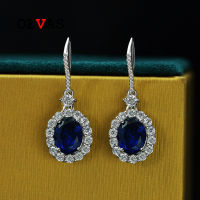 OEVAS 100 925 Sterling Silver 7*9mm Oval Synthetic Sapphire Drop Earrings For Women Sparkling Wedding Party Fine Jewerly Gift