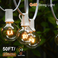 15M White String Light G40 Garlands 50FT 25Bulbs+2PCS Spare Bulbs 7W Tungsten Bulbs Light Garden Yard Party Wedding Beads