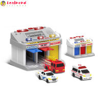 Leal In Stock Children Fire Rescue Center School Bus Command Station Toy Car Set รถตำรวจรถพยาบาลรถดับเพลิงรถโรงเรียนที่จอดรถ