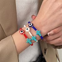 DONATTO Evil Eye Braided Bracelet Lucky Red Blue Color Thread Cross Couple Chain Handmade Prayer Bangles Pulsera Jewelry Gift