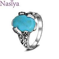 Nasiya 10*14mm Natural Turquoise Ring Womens Leaf Fashion Jewelry Design Vintage Finger Rings Wholesale