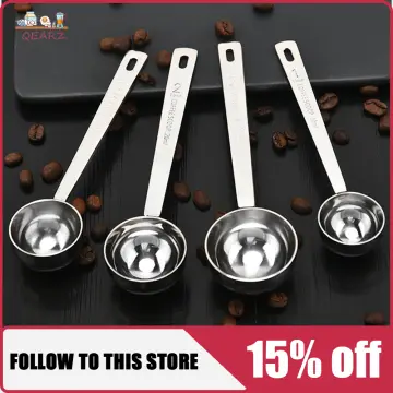 2 Pack Coffee Scoop, Tablespoon measure spoon contains 1 tablespoon (15ml)  and 2 tablespoons (30ml), Stainless steel long handle coffee spoon silver