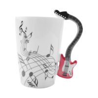 Music Style Guitar Ceramic Mug Coffee Tea Milk Stave Cups With Handle Coffee Mug Novelty Gifts Red Guitar Black