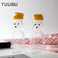 240ML Cute Cartoon Bear Straw Cup Squeezable Milk Tea Juice Gourde Bottle BBQ Honey Bottle Kitchen Meal Bar Drink Tableware