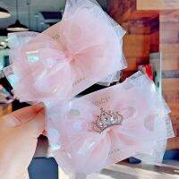 [hot]☍✕  6inch Super Soft Dot Mesh Hair Bows Rhinestone Birthday  Accessories