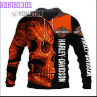 Cool Harley-Davidson Skull Red 3D Hoodie All Over Print