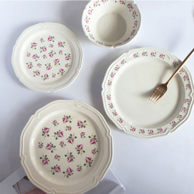 1PCS French Rose Tableware Plate Set Feeling of Spring Style Dish Plate Rice Bowl Soup Bowl Noodle Bowl For Wedding