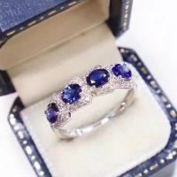 New Luxurious Atmosphere Womens 925 Silver Pure Natural Sapphire Ring Engagement Party Gift Jewelry