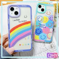 2 in 1 เคสโทรศัพท์มือถือแบบใส หนา กันกระแทก ลายหน้ายิ้ม สีรุ้ง แฟชั่น สําหรับ iphone 14 6s 7 8 plus XR 11 12 13 pro max