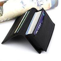 ที่ใส่บัตรหนังสีดำแบบขยายได้ Men Black Leather Credit Card ID Business Cards Holder Wallet Case