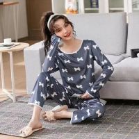 Women Pyjamas Sweet Bow Decor Pajamas set Baju Tidur Perempuan long sleeve plus size ladies pyjamas Baju tido wanita