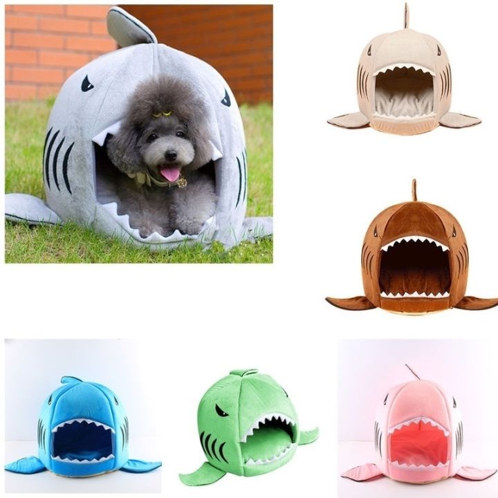 pets-baby-shark-mouth-pet-dog-bed-catplush-bed-semi-enclosed-cat-nest-for-deep-sleepin-kitten-soft-cage