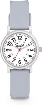 Speidel Women’s Scrub Petite Watch for Medical Professionals - Easy to Read Small Face, Luminous Hands, Silicone Band, Second Hand, Military Time for Nurses, Doctors,Students in Scrub Matching Colors Grey