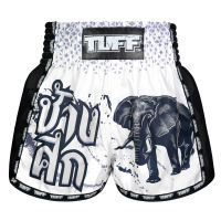 กางเกงซ้อม มวยกางเกงมวย กางเกงมวยไทย กางเกงกีฬา TUFF Muay Thai Boxing Shorts New Retro Style White War Elephant