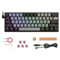 คีย์บอร์ดเล่นเกม61ปุ่มแบบพกพา Type-C,คีย์บอร์ด61ปุ่มแบบมีสาย21 RGB ไฟแบ็คไลท์แข็ง60% ปุ่มกดขนาดเล็กสำหรับ Windows XP PS5 PS4