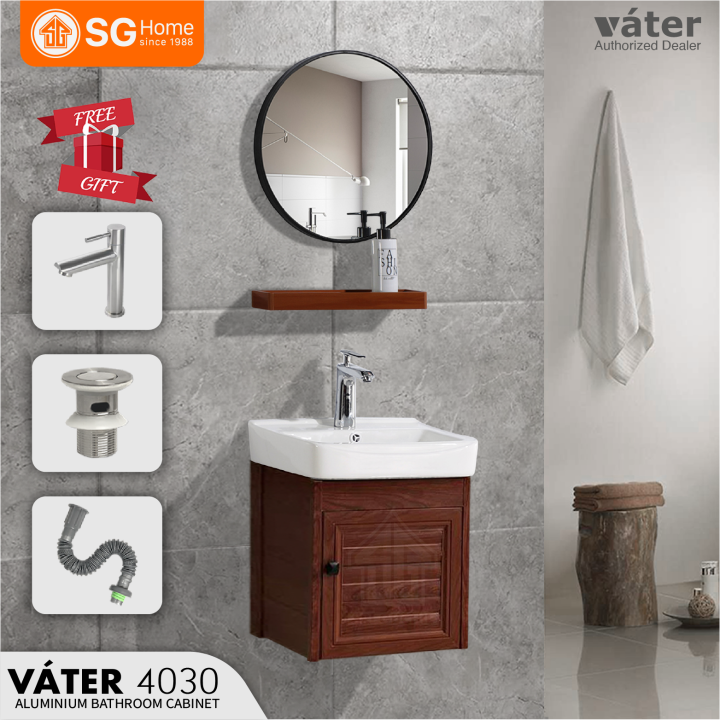 [Vater] Aluminium Bathroom Basin Ceramic Sink With Round Mirror