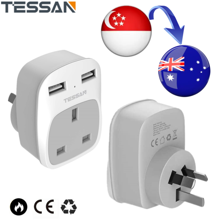 TESSAN Australia China Plug Adapter with 2 USB Ports, Grounded