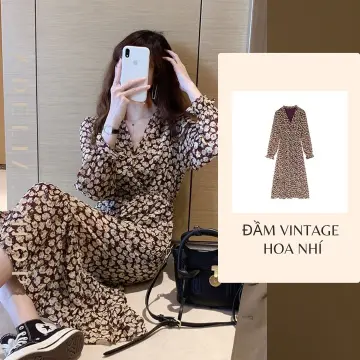 Váy Nữ Kiểu MiDi 2s Cổ V Vintage In Hoa Nhí Dáng Suông Mặc Đi Biển Mùa Hè  Ulzzang HOT Giá Rẻ | Shopee Việt Nam