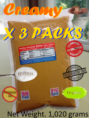 Sacha Peanut Butter (Creamy x 3 Packs) All Natural Organic (1,020 grams x 3 แพ็ค) - Free Delivery, ซาช่า-เนยถั่ว (ส่งฟรี)
