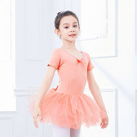 Girls Ballet Leotards Tutu Dress Pink Dance Leotards Kids Bowknot Ballet Bodysuit Gymnastics Leotard Multilayer Tulle Skirts