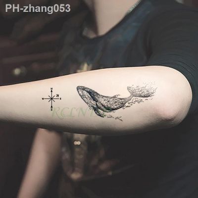 Waterproof Temporary Tattoo Stickers Whale Big fish Compass fake Tatto Flash Tatoo Tatouage Hand Back Foot for Girl Women Men