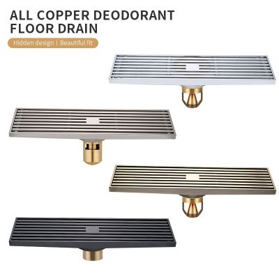 ☏♣♟ Longer large displacement copper floor drain hotel home improvement shower room bathroom strip floor drain 8x30cm