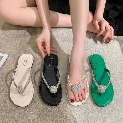 Good-looking Rhinestone Flip-Flops Womens Outer Wear 2023 Summer New Korean Style Trendy Wild Flat Non-Slip
