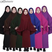 Khimar กระโปรงยาวฮิญาบเบิร์กาสำหรับเด็กมุสลิมแบบดั้งเดิมชุดคลุมอาบะยะห์มุสลิมผ้าโพกสไตล์อาหรับเสื้อยืดชนเผ่าเสื้อคลุมผู้สวดมนต์