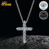 Religion Moissanite Cross Pendants Necklace For Women Jewelry Catholic Cross Pendant 925 Sterling Silver 18K White Gold