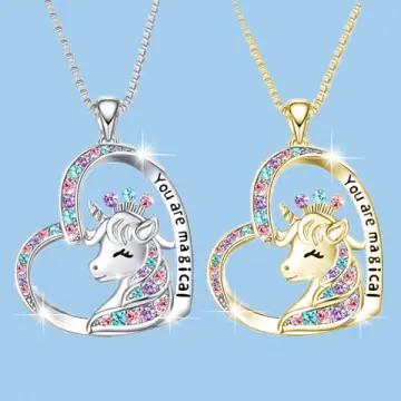 Prdigy 5Pcs Girls Unicorn Jewelry Set, You are Magical, Unicorn Necklace  for Girl Women, CZ Stone Heart Pendant Necklace(Silver) 