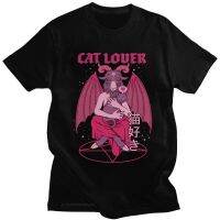 เสื้อยืด Baphomet ตลกคนรักแมวชั่วร้ายผ้าฝ้ายชาย