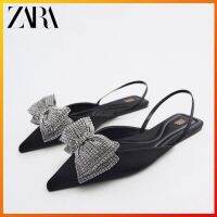 ZARAˉ2022 Summer New Style Womens Shoes Bowknot Muller Rhinestone Single Flat Pointed Back Strap Sandals