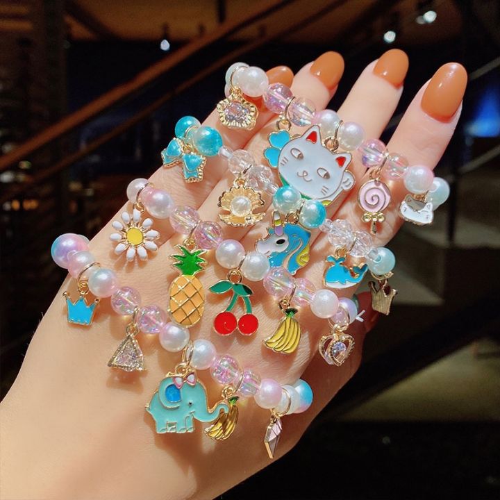 Makersland Children Bracelets Glass Beads Fashion Cute Cartoon Pendant  Charm Kids Jewelry Gifts Cute Girls Bracelet Wholesale