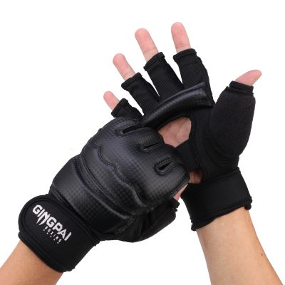 2022 PU Half Finger Taekwondo Gloves TKD Protector Fighting Mitts MMA Gloves Karate Hands Protector Boxing Gloves Black Color