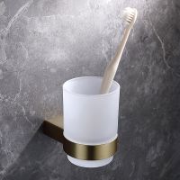 ❧❁ Bathroom Accessories Cup Dull Polish Glass Cup Holders Double Metal Cup Tumbler Holder Toothbrush Glass Cup Holder