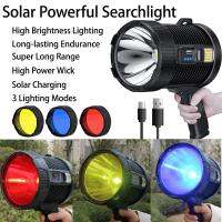 ☇✿❀ Ultra Bright LED Flashlight Floodlight Solar Charging Torch 3 Lighting Modes Portable Camping Searchlight With 3 Colored Filter