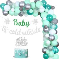 Sursursursurprise Winter Theme Baby Shower Decorations - Baby S Cold Outside Baby Shower Decorations, Mint Green Winter Balloon Garland, Baby It Cold Outside Snowflake Banner And Cake Topper For Winter Baby Shower