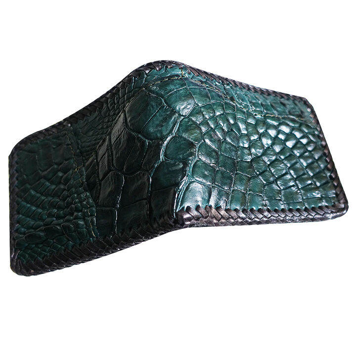 you-link-best-seller-pay-at-home-crocodile-genuine-leather-dark-green-หนังจระเข้แท้ๆ-สีเขียว-มรกต-กระเป๋าสตางค์-2-พับ-หนังจระเข้เเท้สีเขียวเข็มสดใส