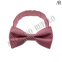 ANGELINO RUFOLO Bow Tie ผ้าไหมทอผสมคอตตอนคุณภาพเยี่ยม โบว์หูกระต่ายผู้ชาย ดีไซน์ Pinstripe สีแดง/สีเทาเข้ม/สีกรมท่า