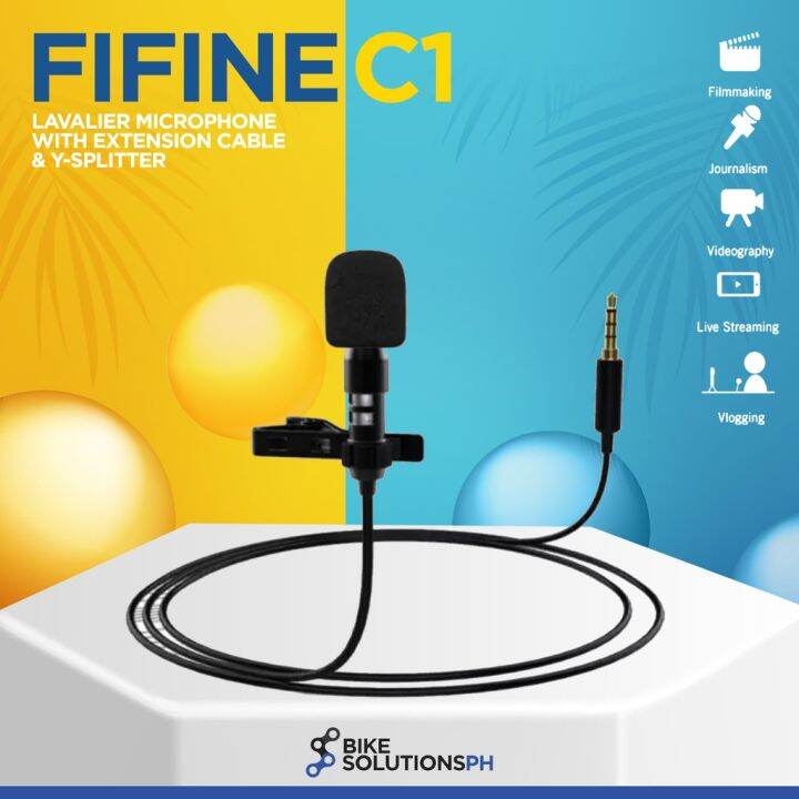 FIFINE C1 LAVALIER MICROPHONE WITH EXTENSION CABLE & YSPLITTER FOR SMARTPHONE, CAMERA AND PC
