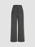 Cider Striped Mid Waist Button Straight Leg Trousers