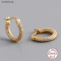 CCFJOYAS 9.5มม. 925เงินสเตอร์ลิงหูต่างหูห่วงเพทายเต็มตัวสำหรับผู้หญิงเครื่องประดับแต่งงานชั้นดีห่วง Huggies ระดับไฮเอนด์แนวพังก์ร็อค