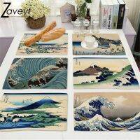 【CC】♘  Ukiyoe The of Kanagawa Mats Mount  Dining JapanSea Landscape Washable Placemats