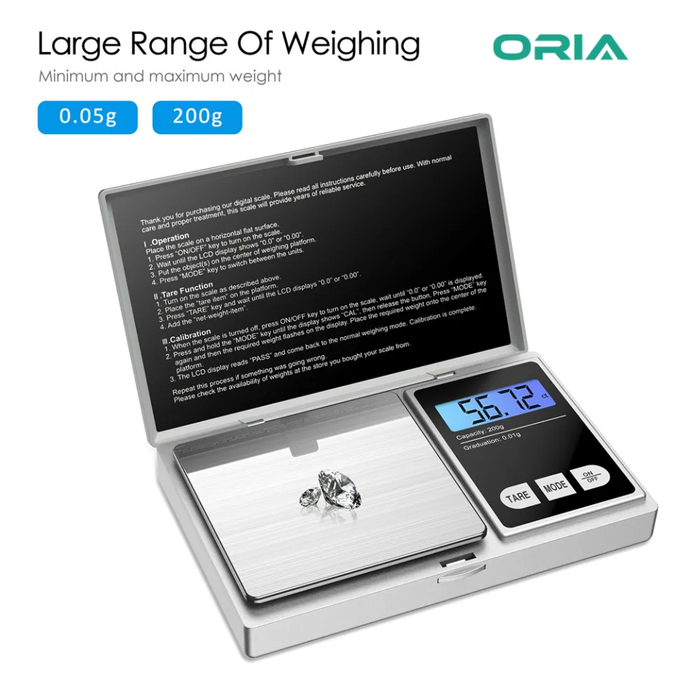 ORIA Digital Pocket Scale, 200g/ 0.01g Mini Scale, Portable Food Scale,  Electronic Smart Scale, Jewelry Scale with Backlight LCD, 6 Units, Tare