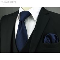 ◘ Navy Solid Handmade Classic Extra Long Mens Tie Set Silk Handkerchief Silk Skinny Business Wedding Bow Tie Pre-Tied